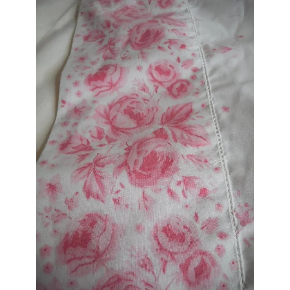 Vintage Cannon Full Flat sheet white pink Rose floral granny core Cottage Chic